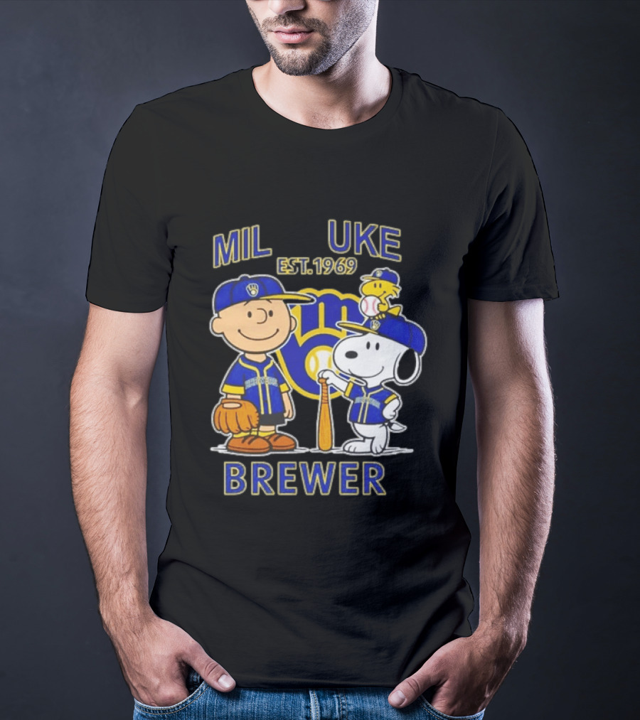 Charlie Brown Snoopy Brewers Milwaukee Est 1969 Baseball T-Shirt