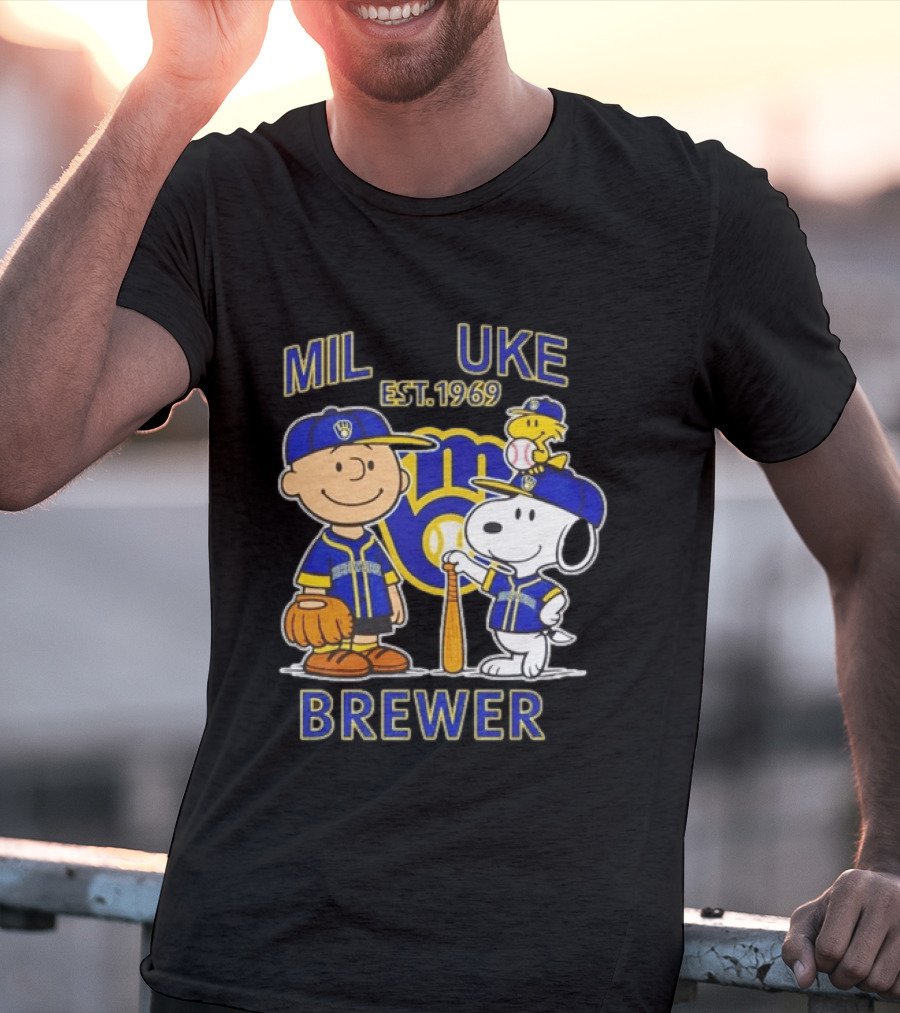 Charlie Brown Snoopy Brewers Milwaukee Est 1969 Baseball T-Shirt