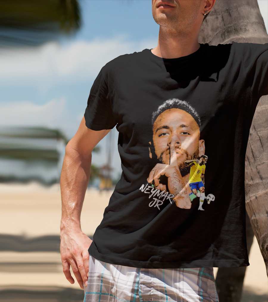 Neymar Jr Brazil National Team Shhh Soccer Collage T-Shirt