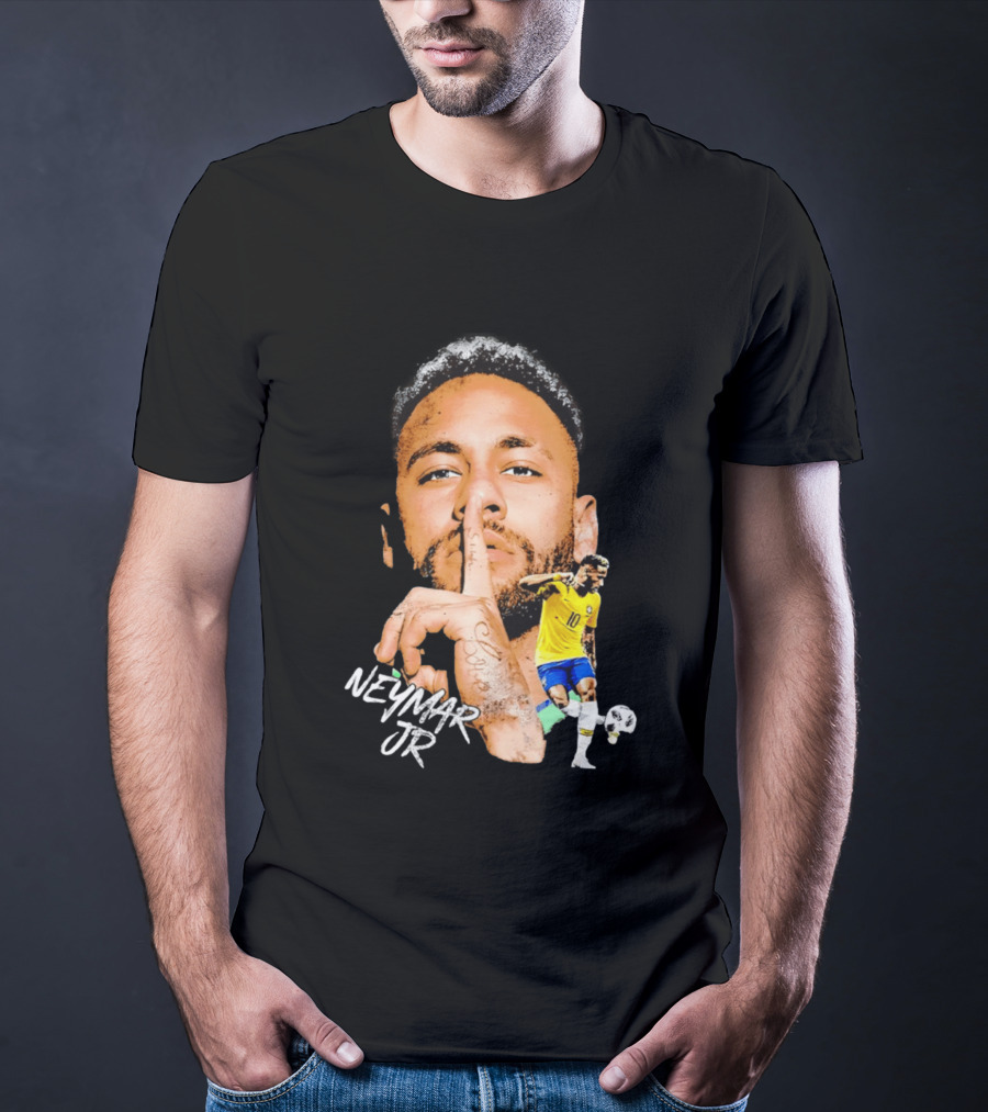 Neymar Jr Brazil National Team Shhh Soccer Collage T-Shirt