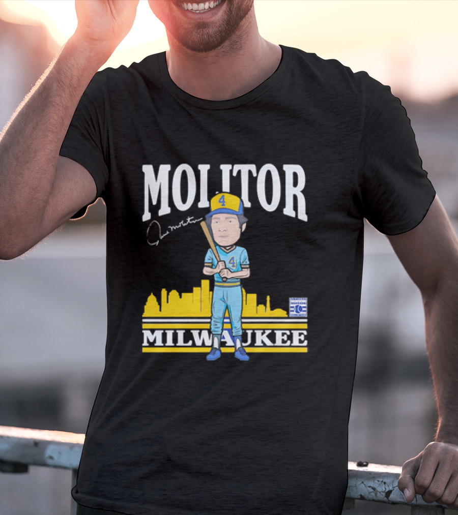 Paul Molitor Milwaukee Brewers Hall Of Fame 4 Caricature City Skyline T-Shirt