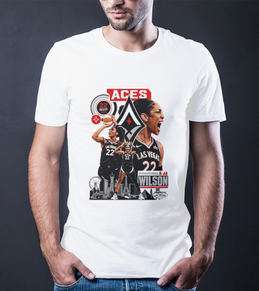 Las Vegas Aces A'ja Wilson 22 MVP Skyline Basketball T-Shirt