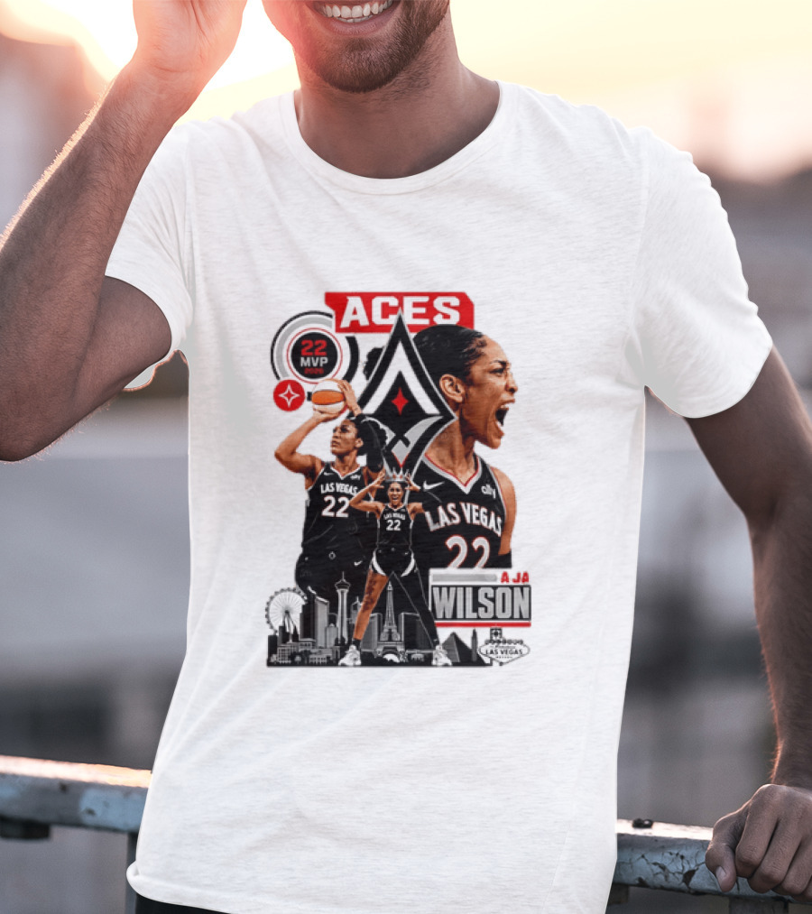 Las Vegas Aces A'ja Wilson 22 MVP Skyline Basketball T-Shirt