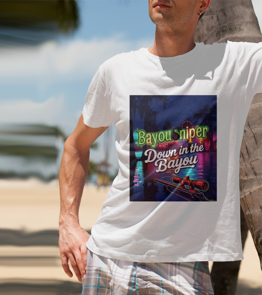 Bayou Sniper Down In The Bayou Retro Night Scene T-Shirt