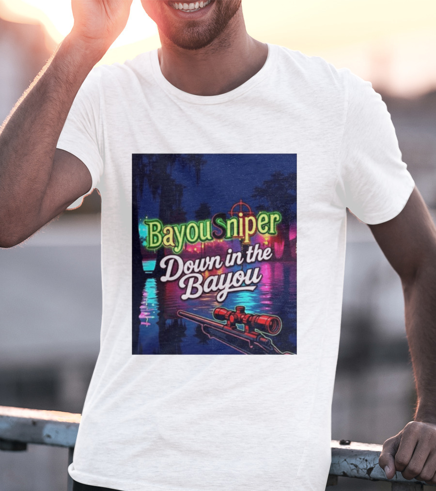 Bayou Sniper Down In The Bayou Retro Night Scene T-Shirt
