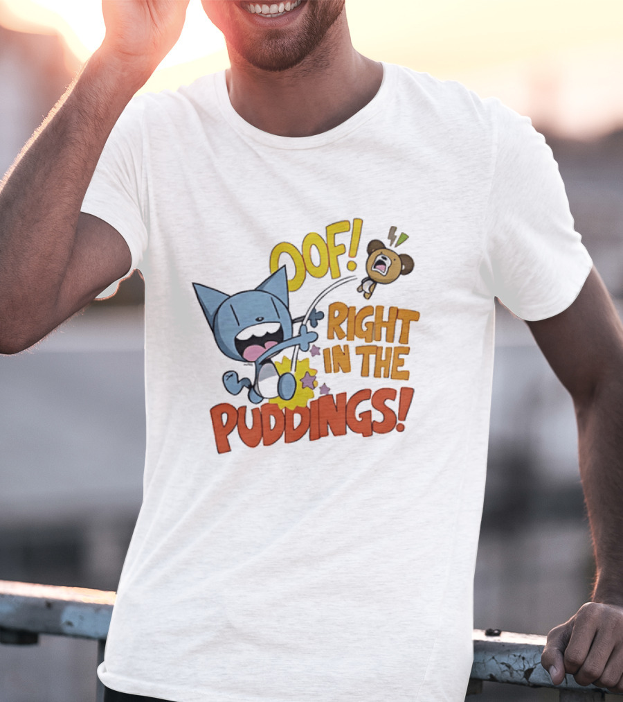 Looshkin Oof Right In The Puddings Funny Cat And Bear Cartoon Humor T-Shirt