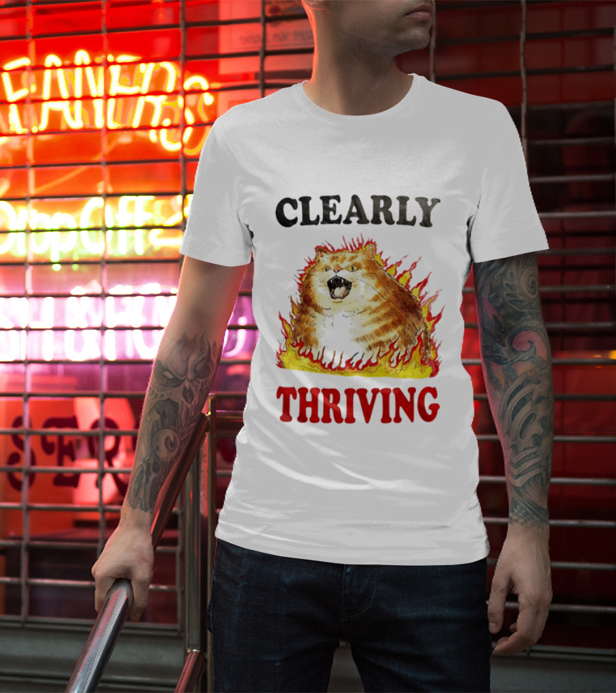Clearly Thriving Fat Orange Tabby Cat Flames T-Shirt
