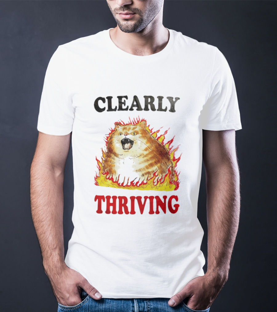 Clearly Thriving Fat Orange Tabby Cat Flames T-Shirt