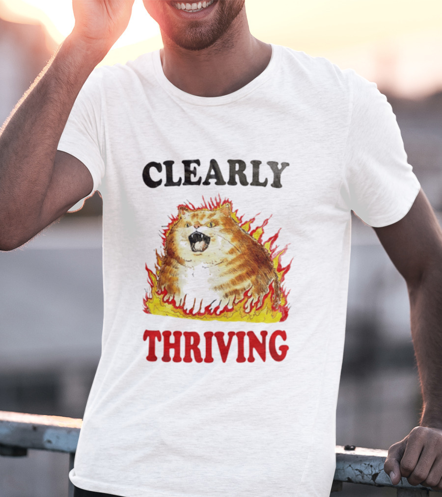 Clearly Thriving Fat Orange Tabby Cat Flames T-Shirt