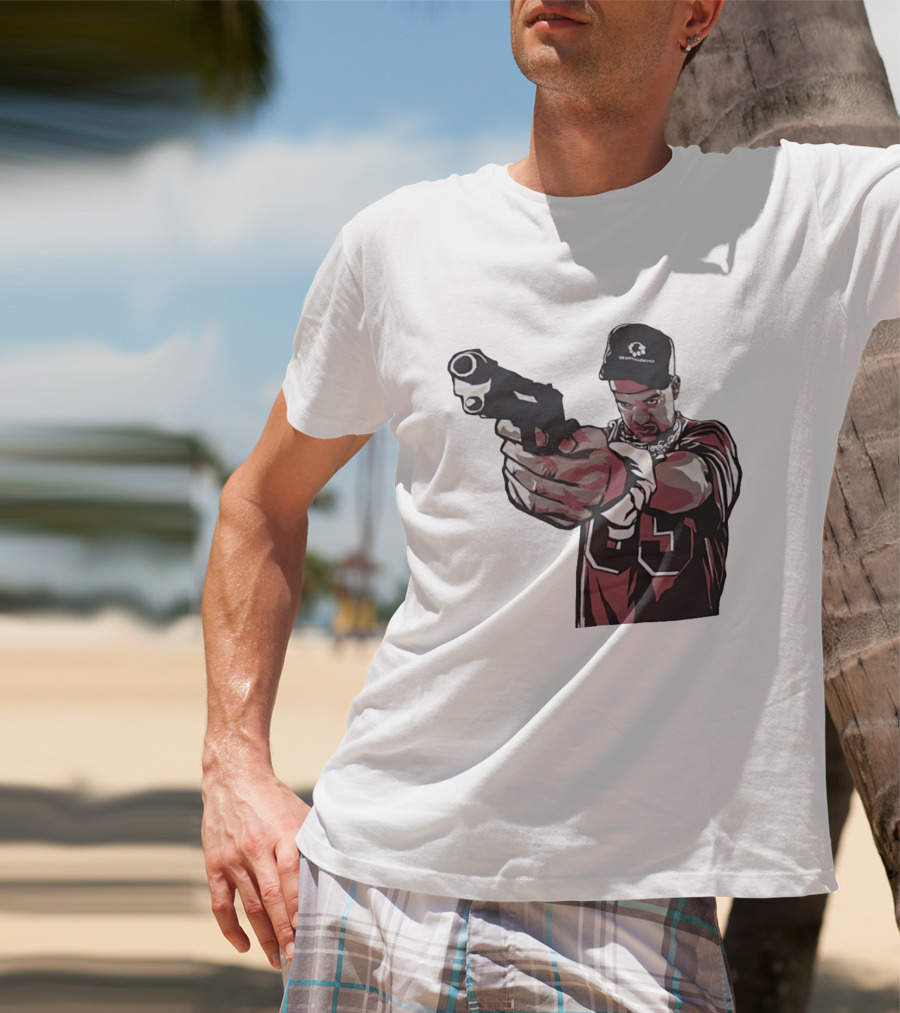 Man Pointing Gun Graphic With Number 89 And Hat Logo Codestructor T-Shirt