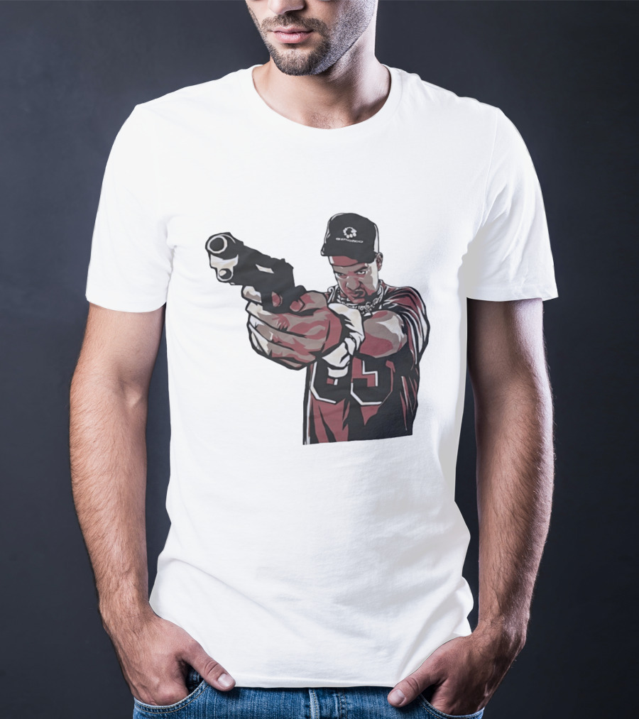 Man Pointing Gun Graphic With Number 89 And Hat Logo Codestructor T-Shirt