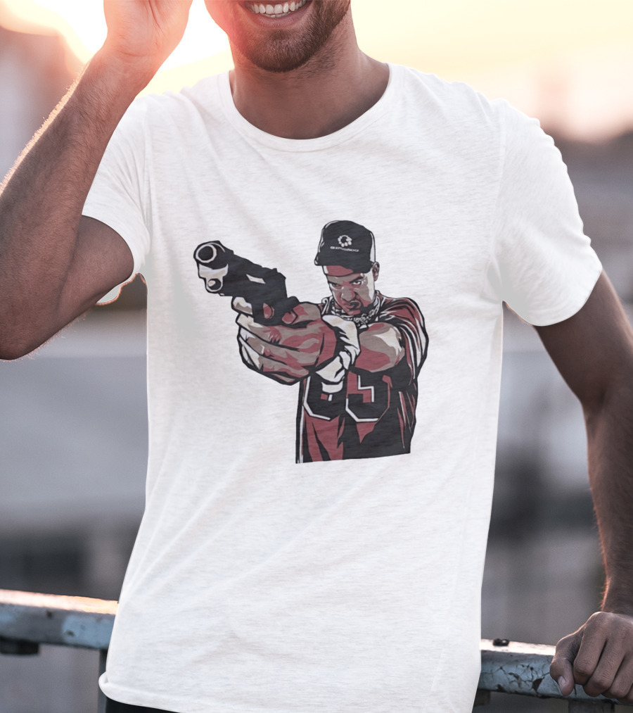 Man Pointing Gun Graphic With Number 89 And Hat Logo Codestructor T-Shirt