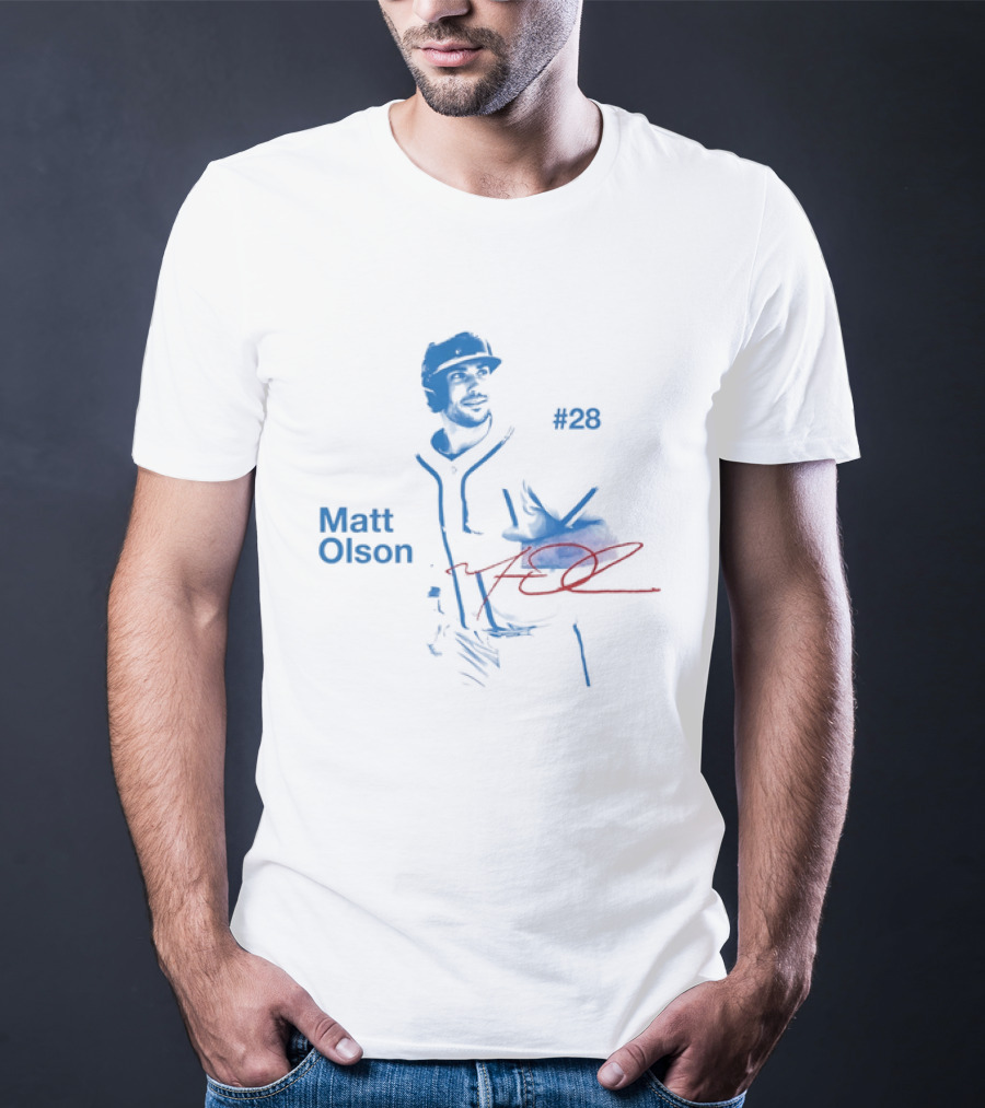 Matt Olson Atlanta Braves Number 28 MLB Star Player Signature T-Shirt