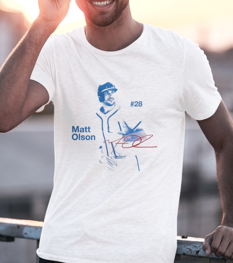 Matt Olson Atlanta Braves Number 28 MLB Star Player Signature T-Shirt