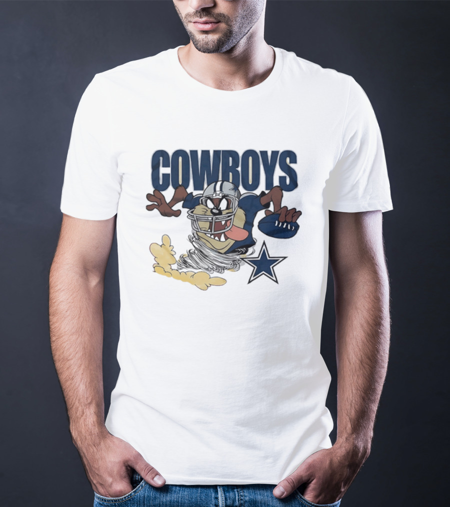 Cowboys Looney Tunes Taz Football Star Burst Dallas Team Collaboration T-Shirt