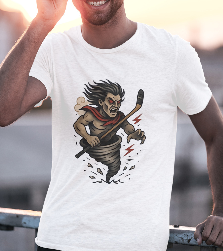 Tattooed Tornado Hockey Player Angry Sport Vector T-Shirt