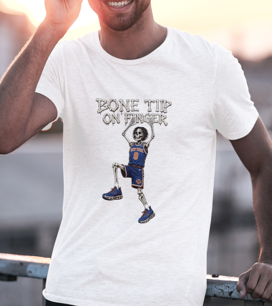 New York Knicks Bone Tip On Finger Skeleton Jersey Number 8 T-Shirt