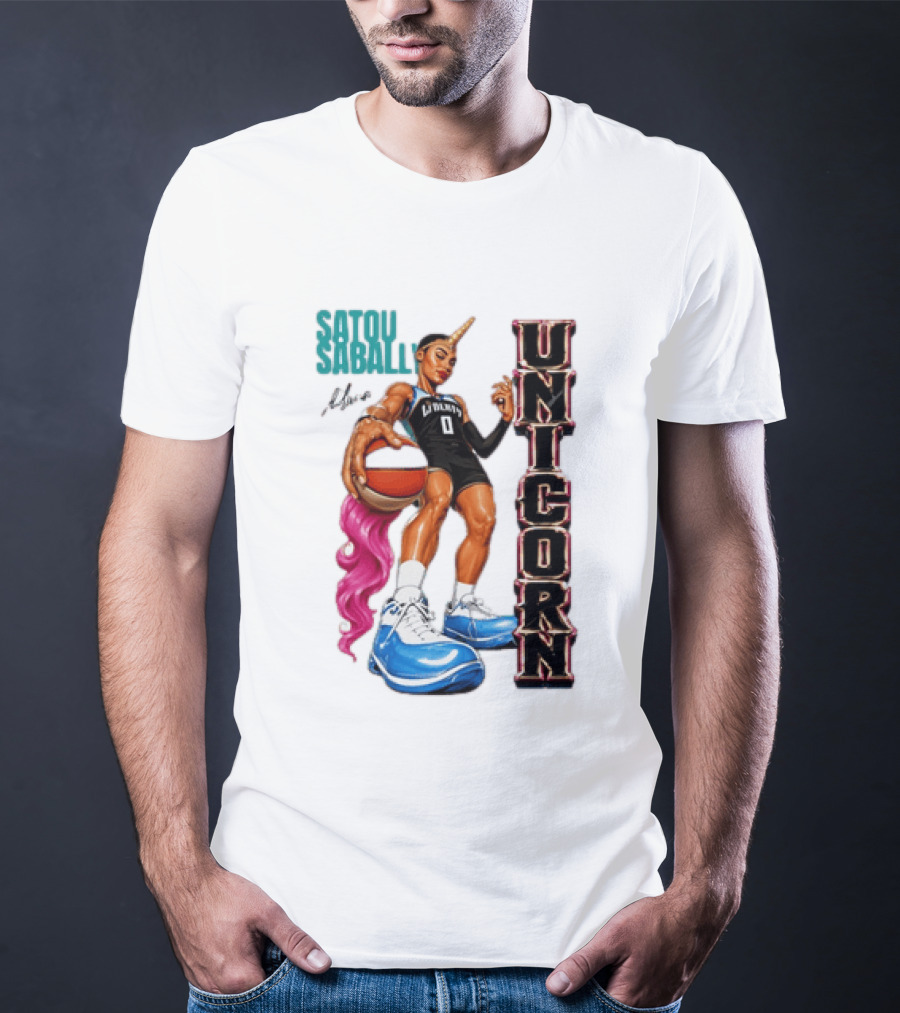 Satou Sabally New York Liberty Unicorn Basketball Player With Ball T-Shirt