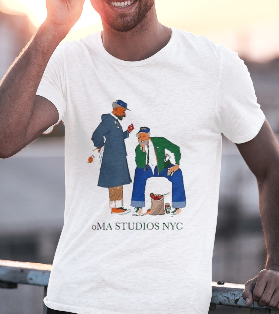 OMA Studios NYC Old Men Friends Talking Together In The Street Casual Street Scene T-Shirt