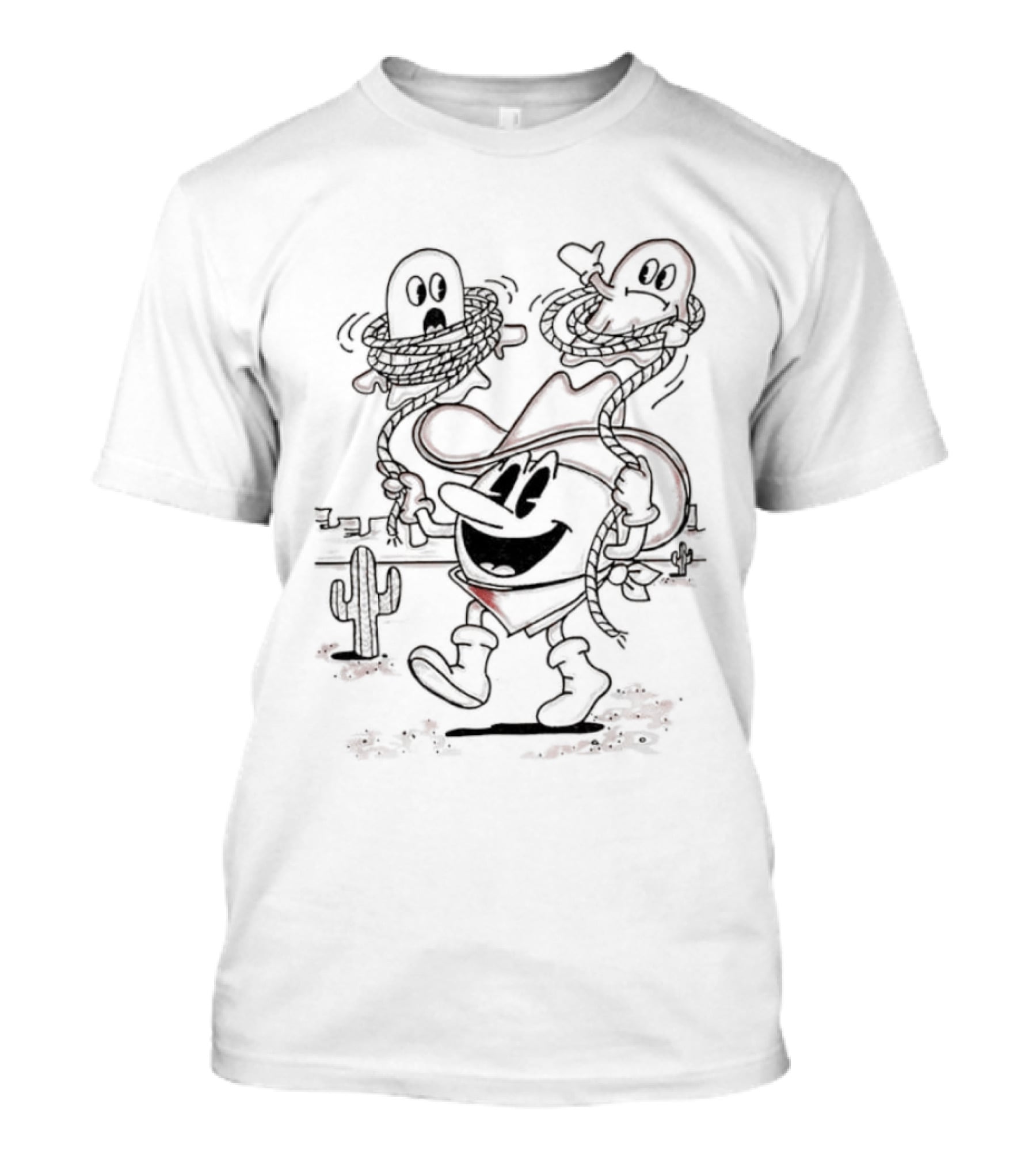 Pac Man Cowboy Lassoing Ghosts Western Adventure Retro Gaming T-Shirt