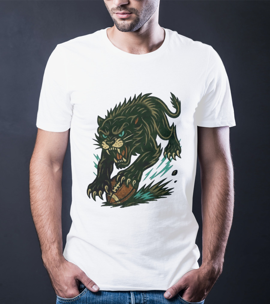 Panther Rushing Football Athletic Team Dynamic Action T-Shirt