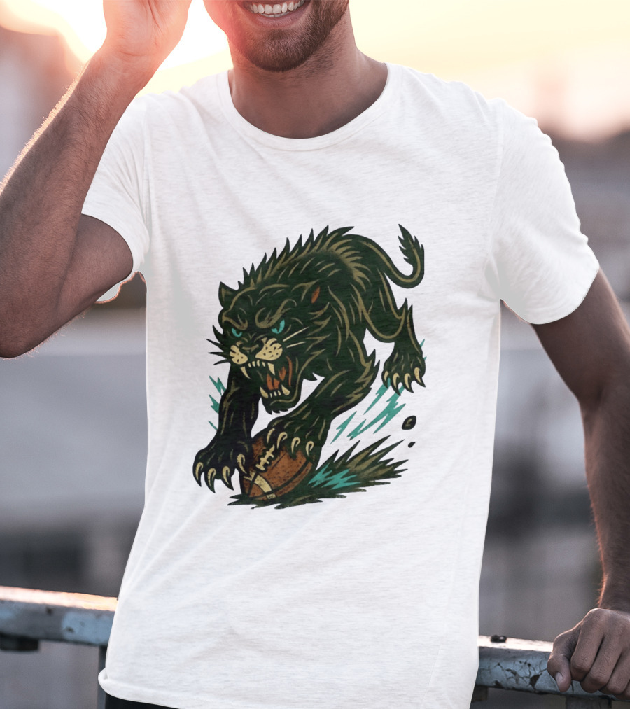 Panther Rushing Football Athletic Team Dynamic Action T-Shirt