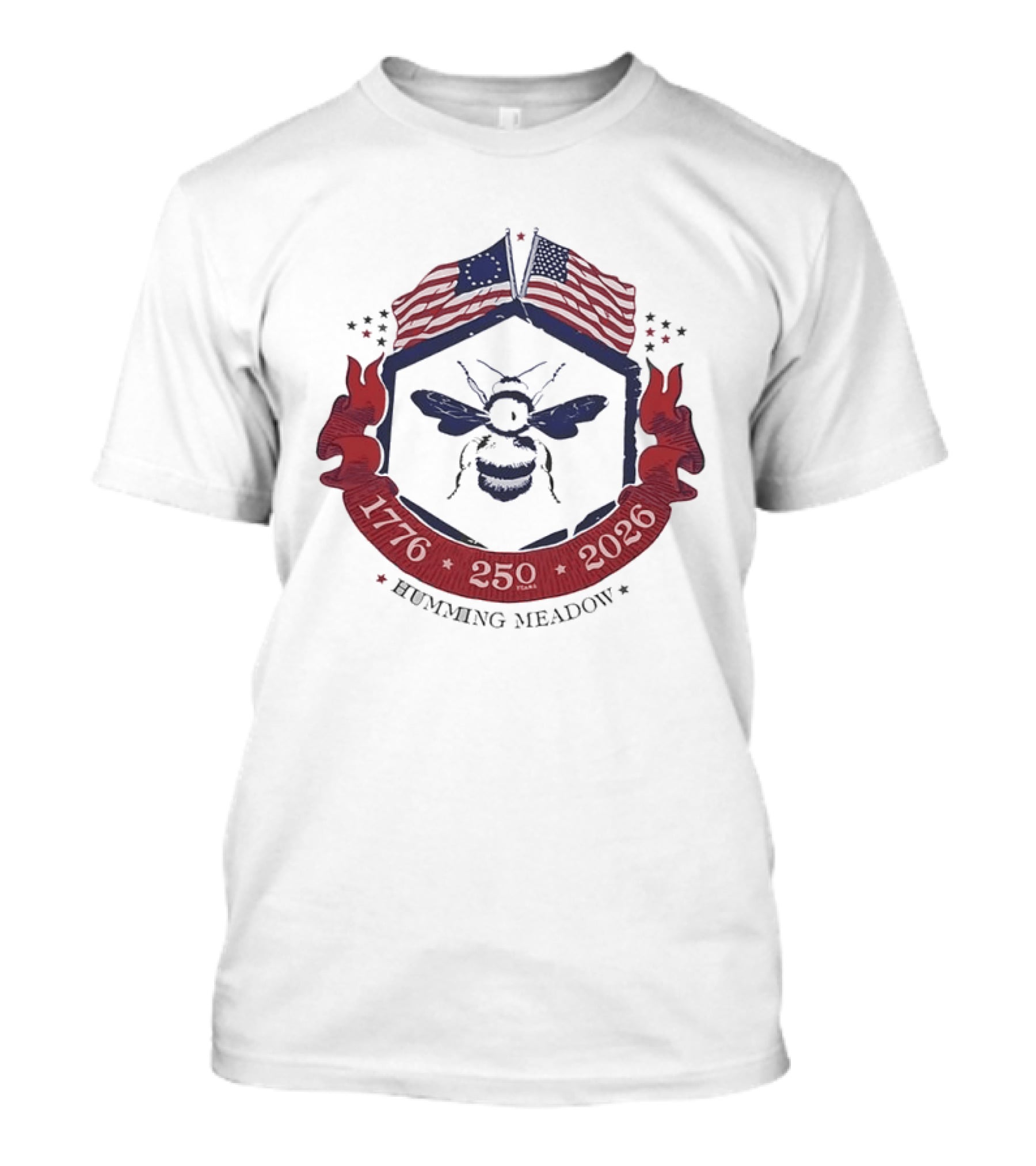 Humming Meadow Bee USA Flags 1776 250 2026 Patriotic Semiquincentennial T-Shirt