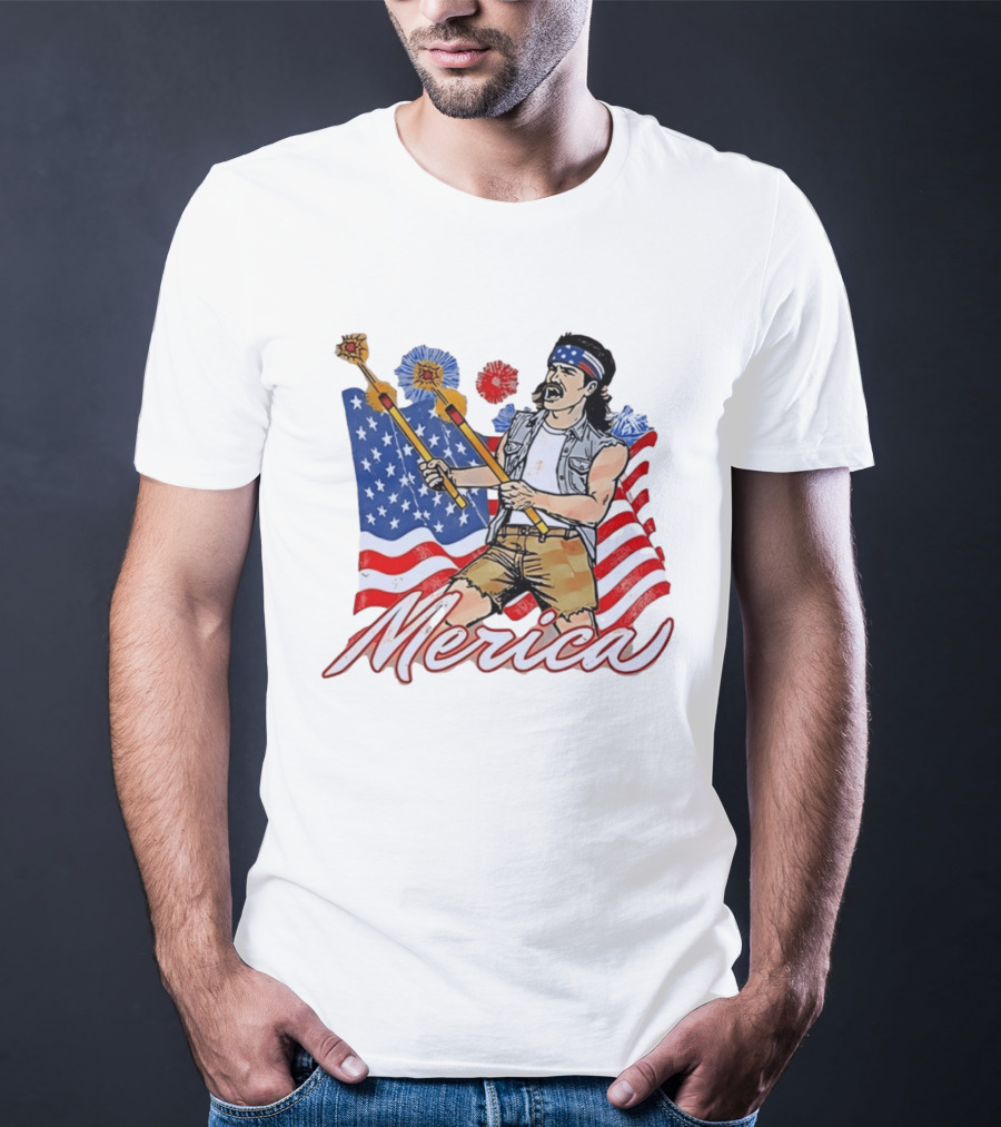Patriotic Merica Man With Fireworks And American Flag T-Shirt