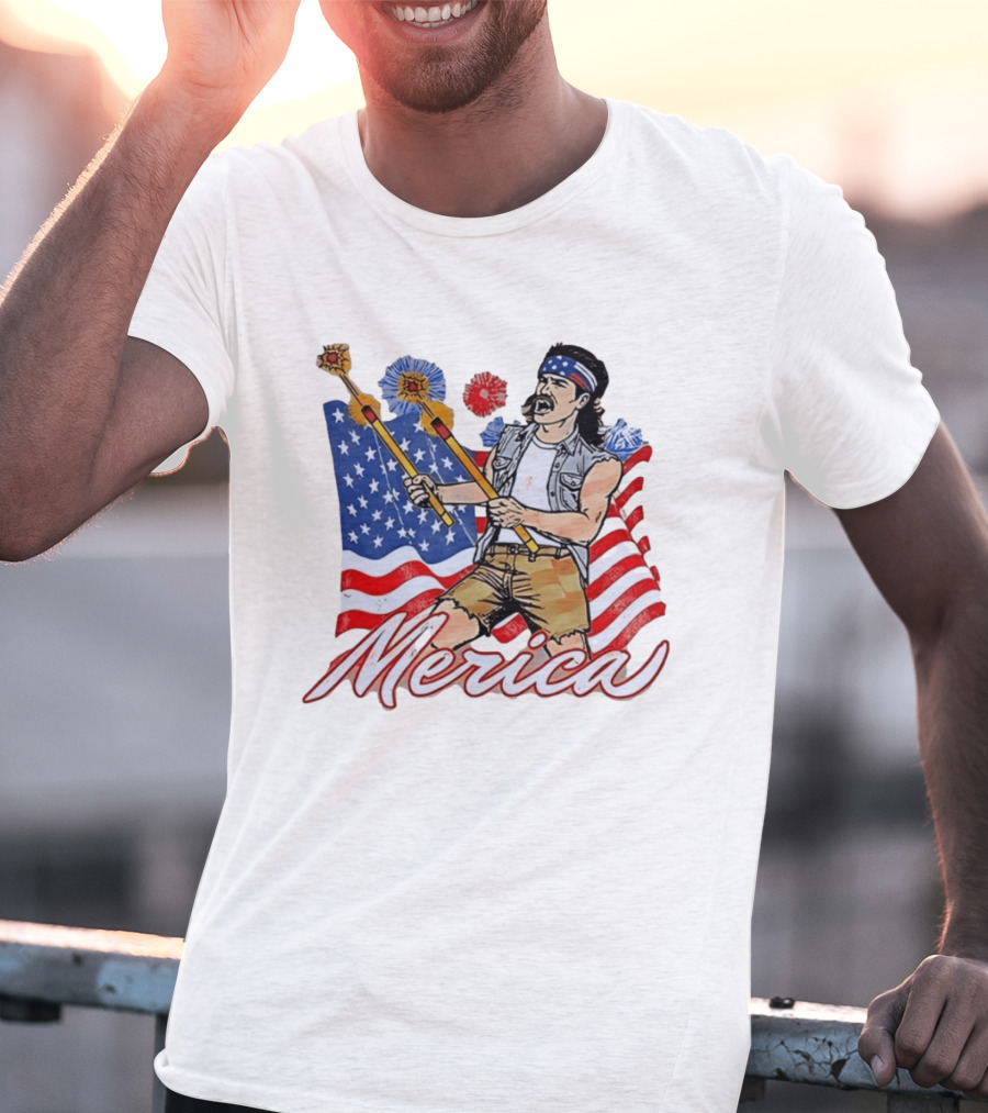 Patriotic Merica Man With Fireworks And American Flag T-Shirt