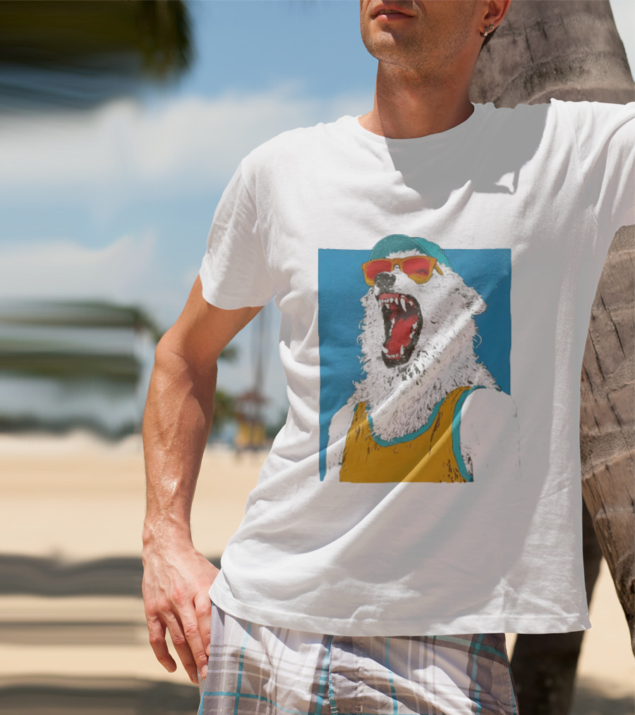 Polar Bear Wearing Sunglasses And Cap In Yellow Roaring T-Shirt