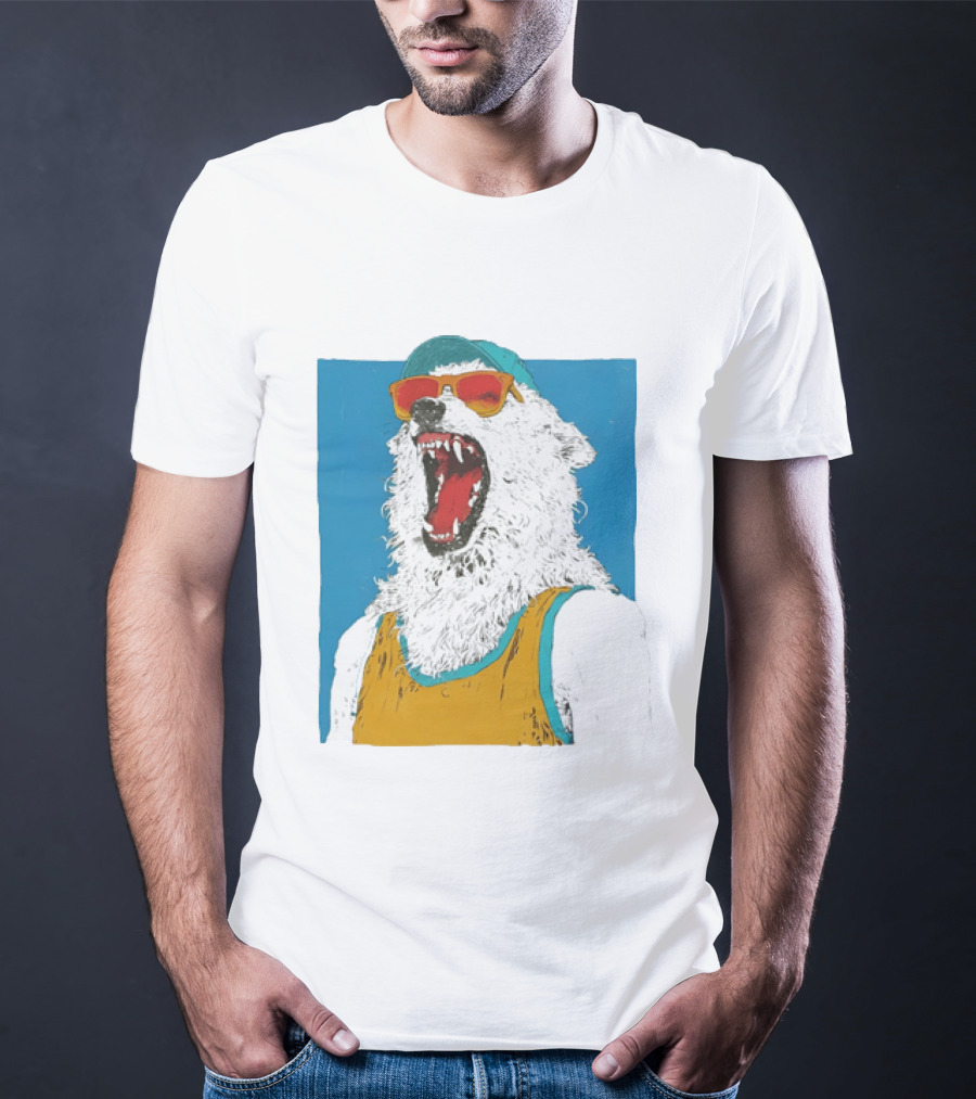 Polar Bear Wearing Sunglasses And Cap In Yellow Roaring T-Shirt