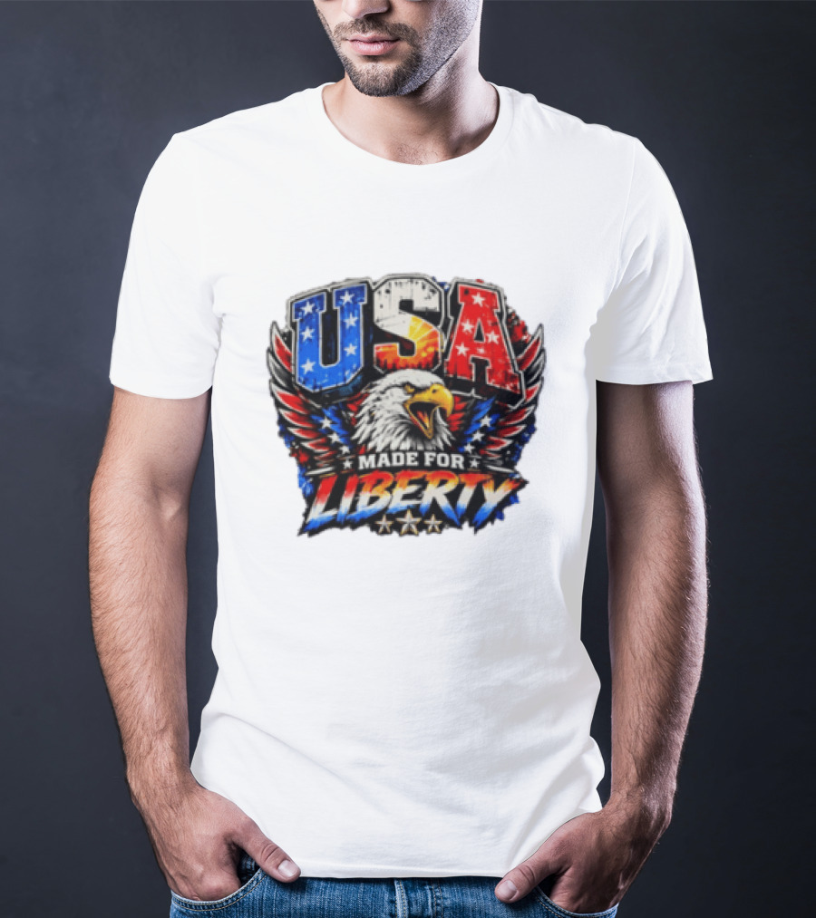 USA Eagle Made For Liberty Patriotic American Flag Stars T-Shirt
