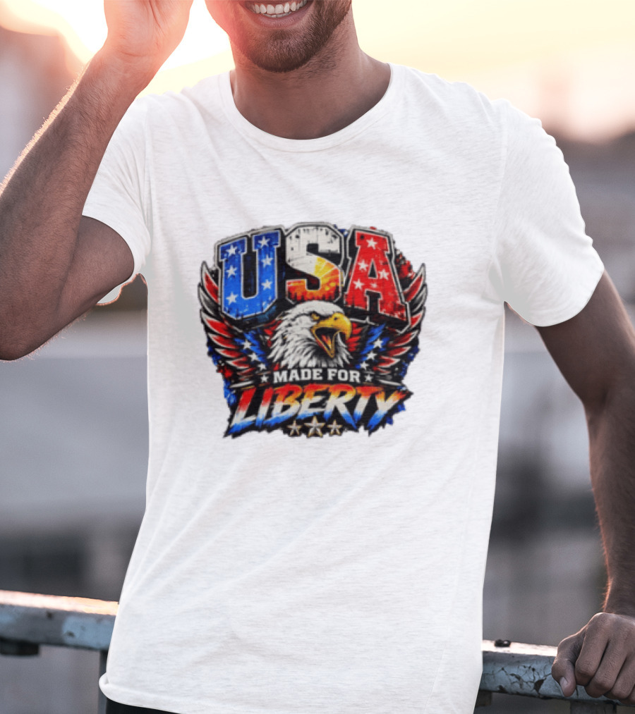 USA Eagle Made For Liberty Patriotic American Flag Stars T-Shirt