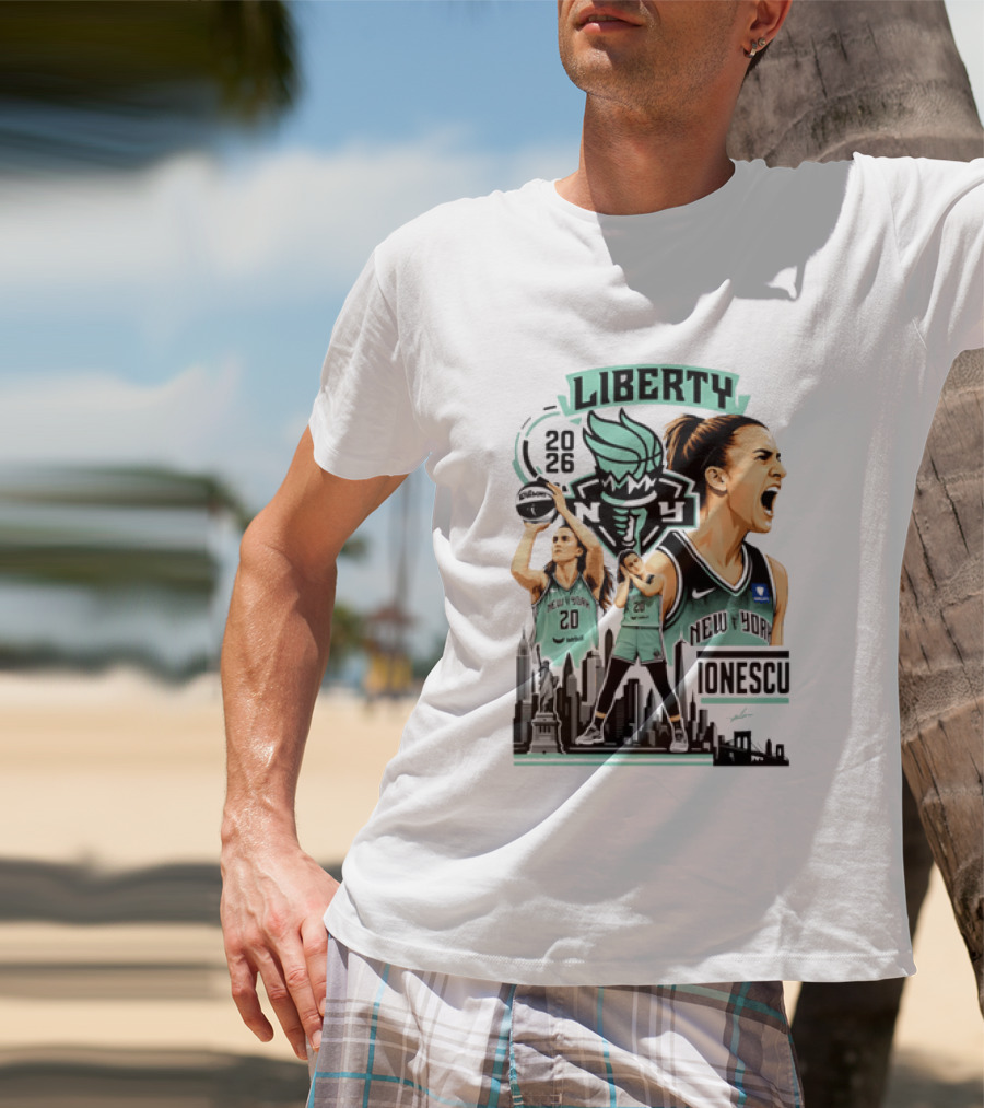 New York Liberty 2026 Sabrina Ionescu 20 Basketball Skyline T-Shirt