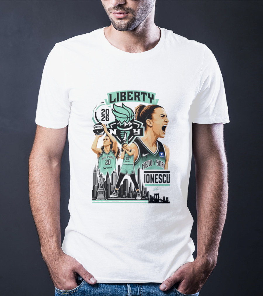 New York Liberty 2026 Sabrina Ionescu 20 Basketball Skyline T-Shirt