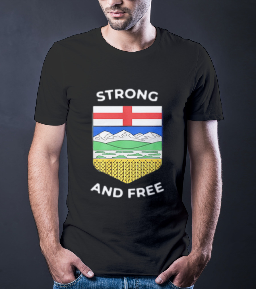Alberta Canada Map Flag Strong And Free Crest And Wheat Sheaves T-Shirt