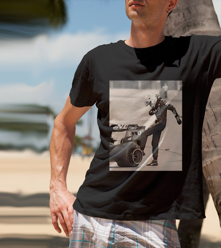 Max Verstappen Kicks Racing Tire Trackside In Racing Suit T-Shirt