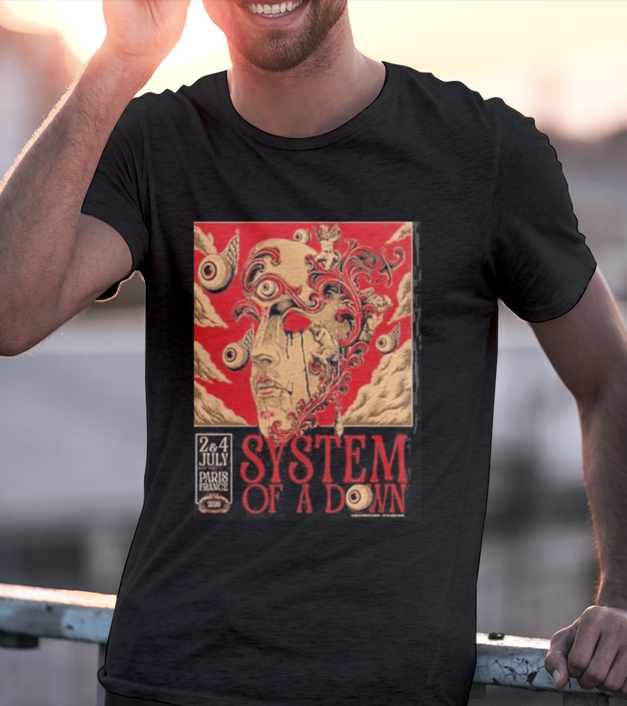 System Of A Down Paris France 2026 Surreal Art Eye Motif July 2 And 4 Concert Stade De France T-Shirt