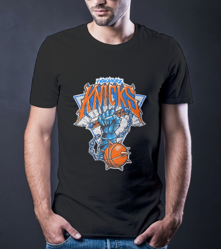 New York Knicks Fist Spiked Basketball Mace Burst Through Concrete T-Shirt