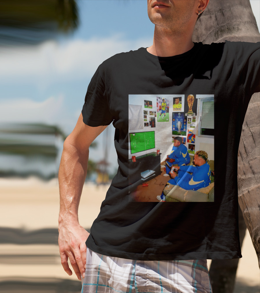 Brazil National Team Neymar Vinícius Júnior Playing Video Games Football S T-Shirt