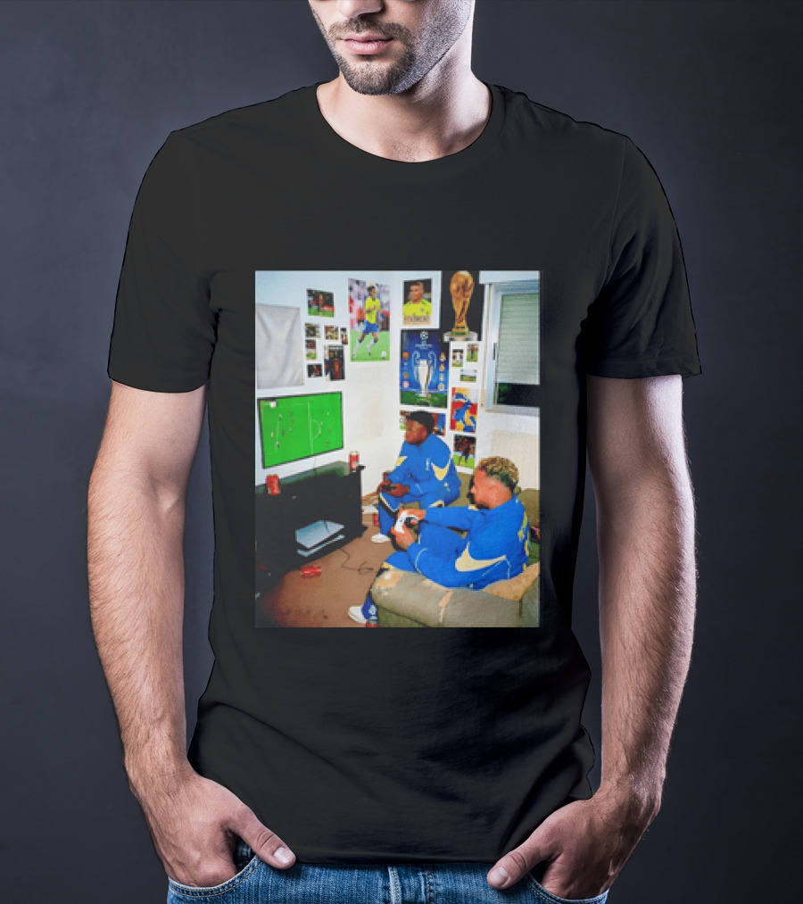 Brazil National Team Neymar Vinícius Júnior Playing Video Games Football S T-Shirt