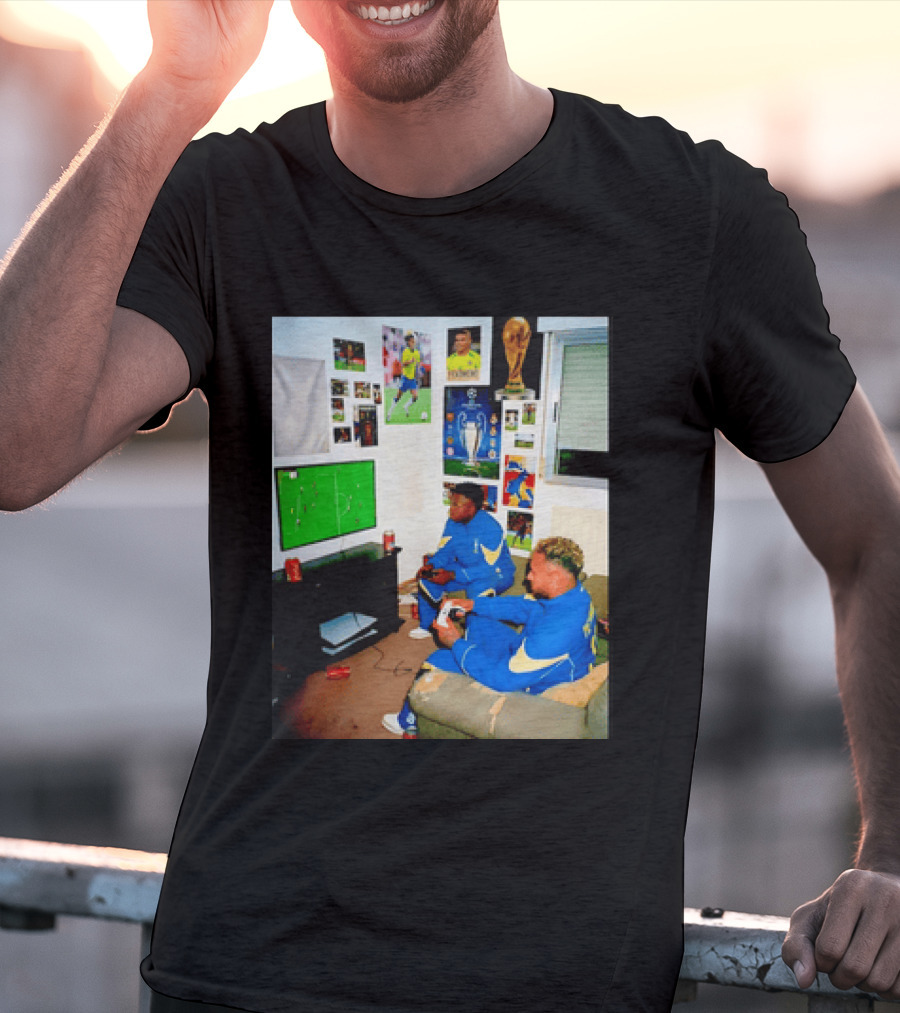 Brazil National Team Neymar Vinícius Júnior Playing Video Games Football S T-Shirt
