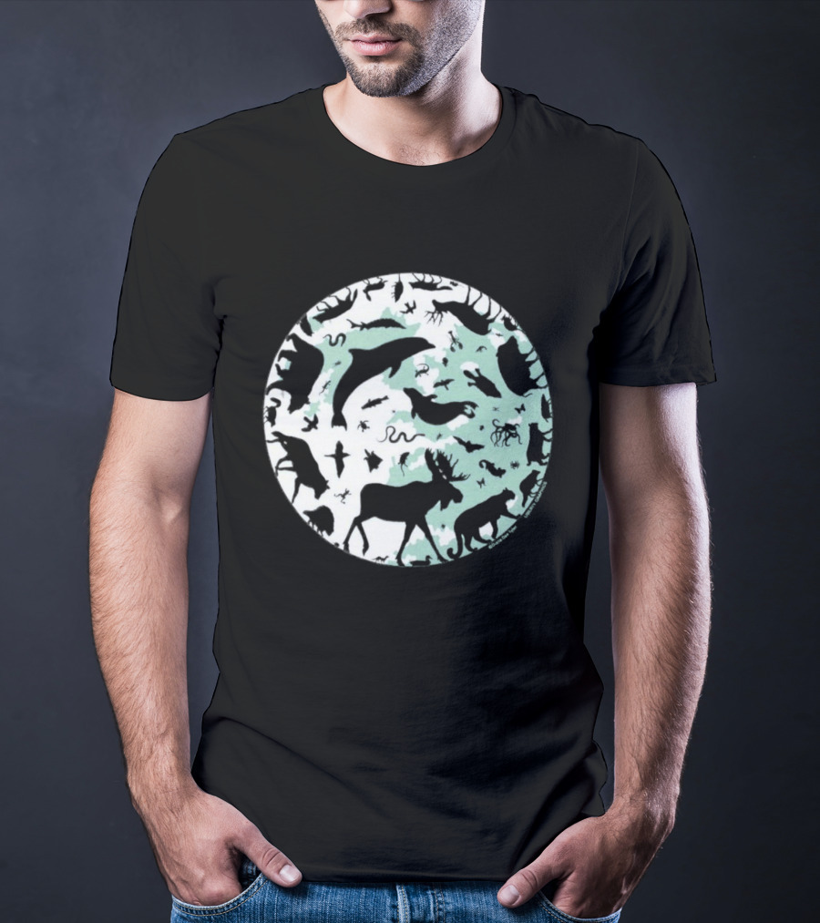 Night Animals Silhouette Circle Adult Navy 2026 T-Shirt