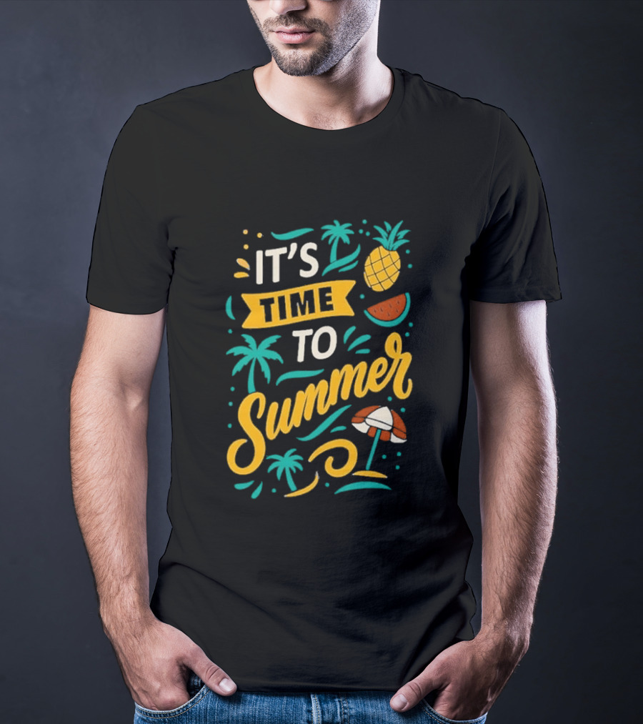 It's Time To Summer With Pineapple Watermelon Beach Umbrella T-Shirt