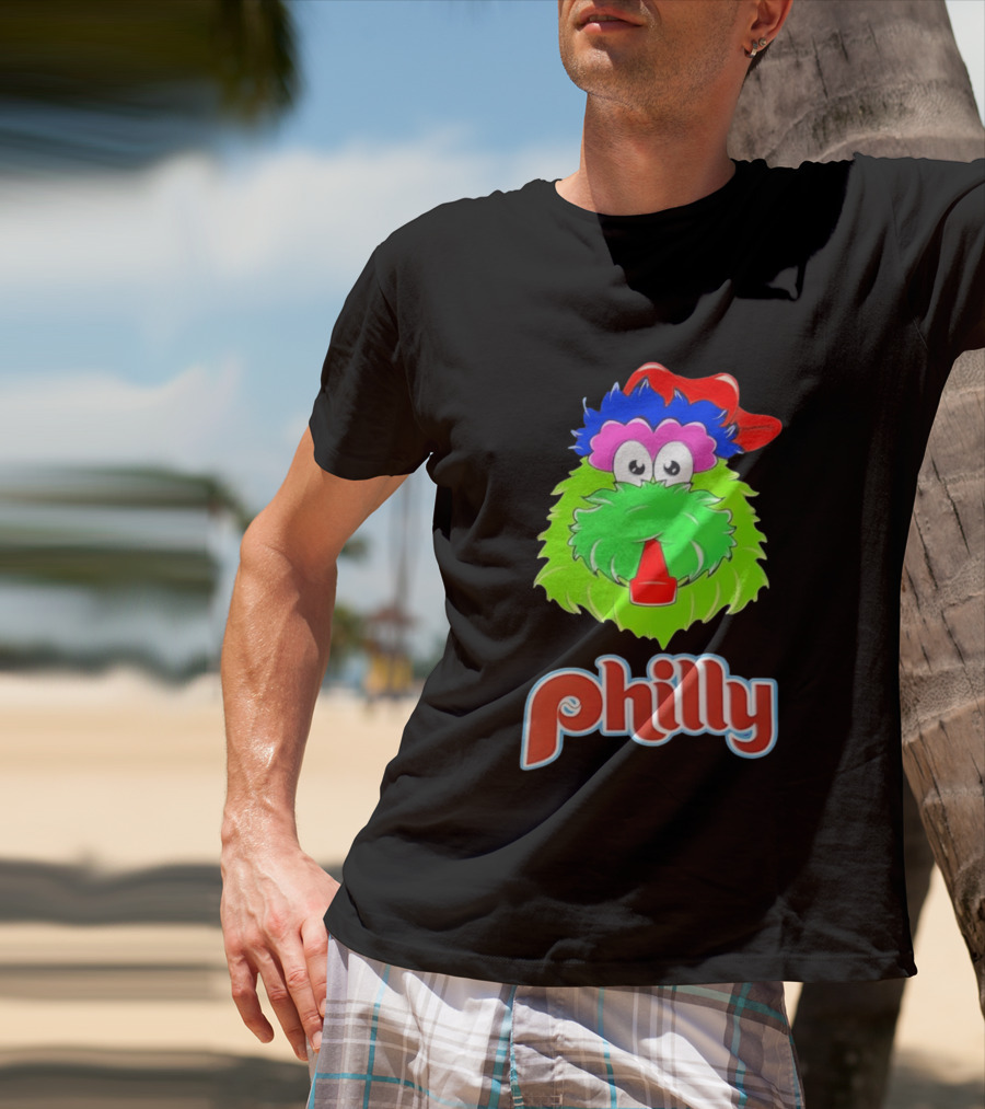 Philly Fanatics Whistle Philly Green Furry Mascot Red Hat T-Shirt