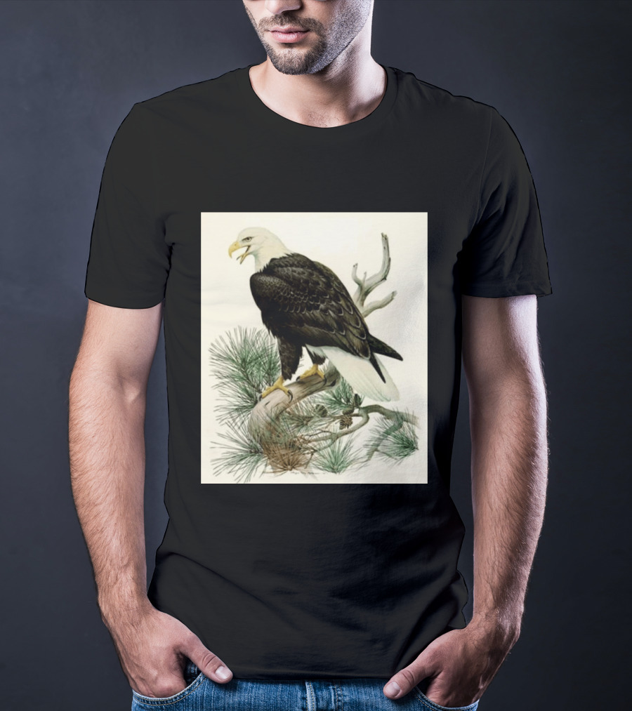 Roger Tory Peterson Bald Eagle Illustration On Stone Background 2026 T-Shirt