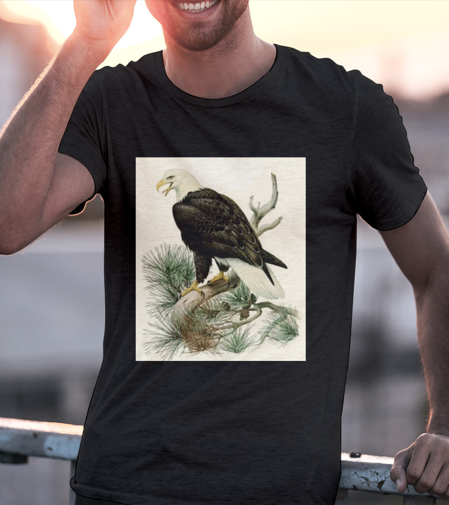 Roger Tory Peterson Bald Eagle Illustration On Stone Background 2026 T-Shirt