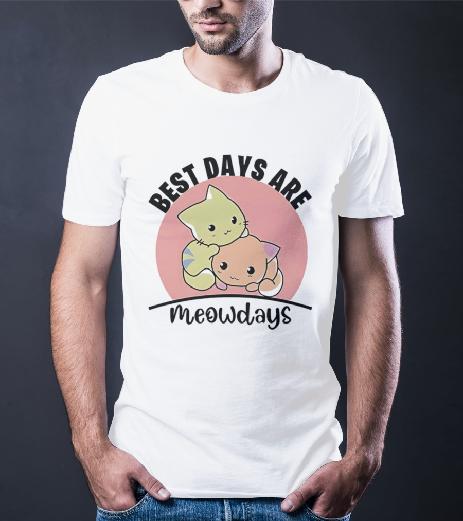 Best Days Are Meowdays Cute Cartoon Cats Hugging T-Shirt