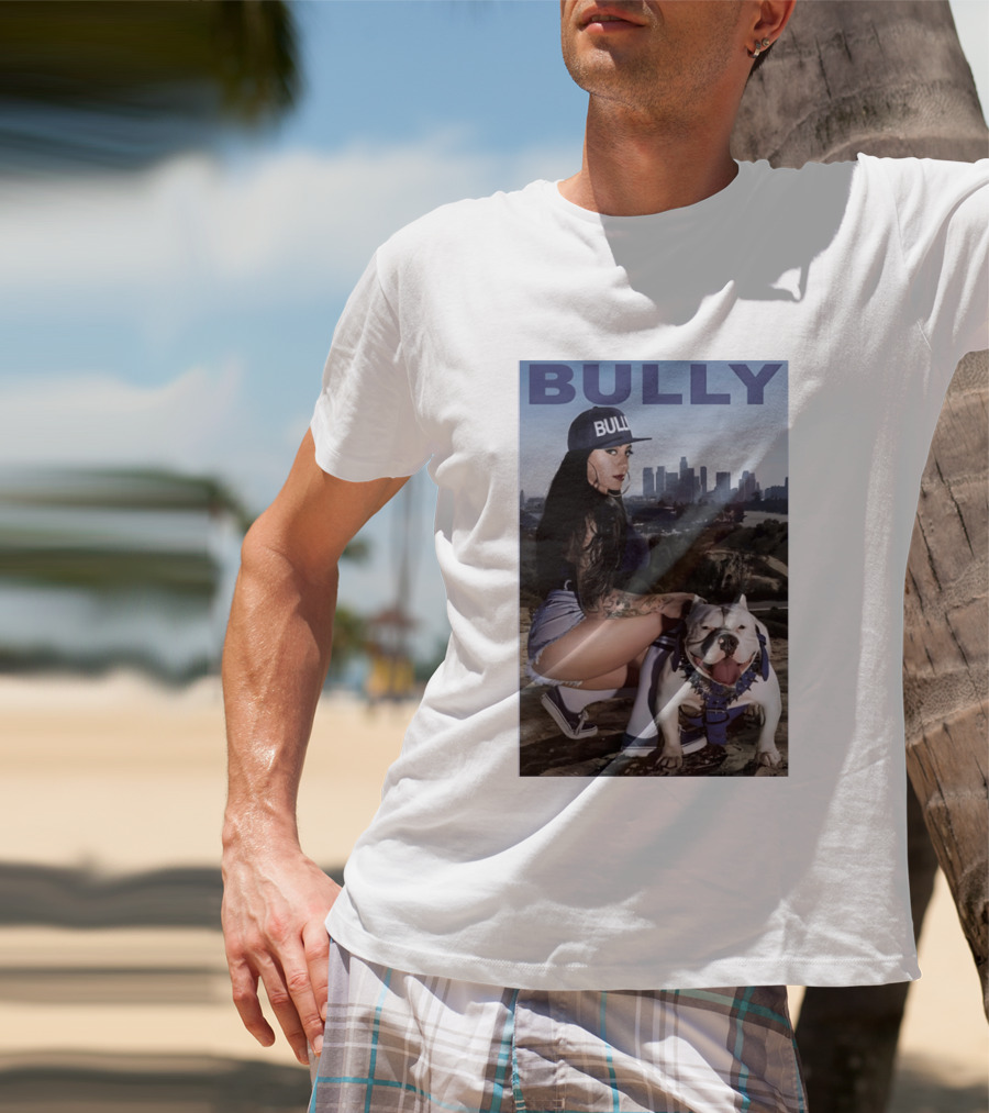 Bully Lifestyle Woman Squatting With Dog Cityscape T-Shirt