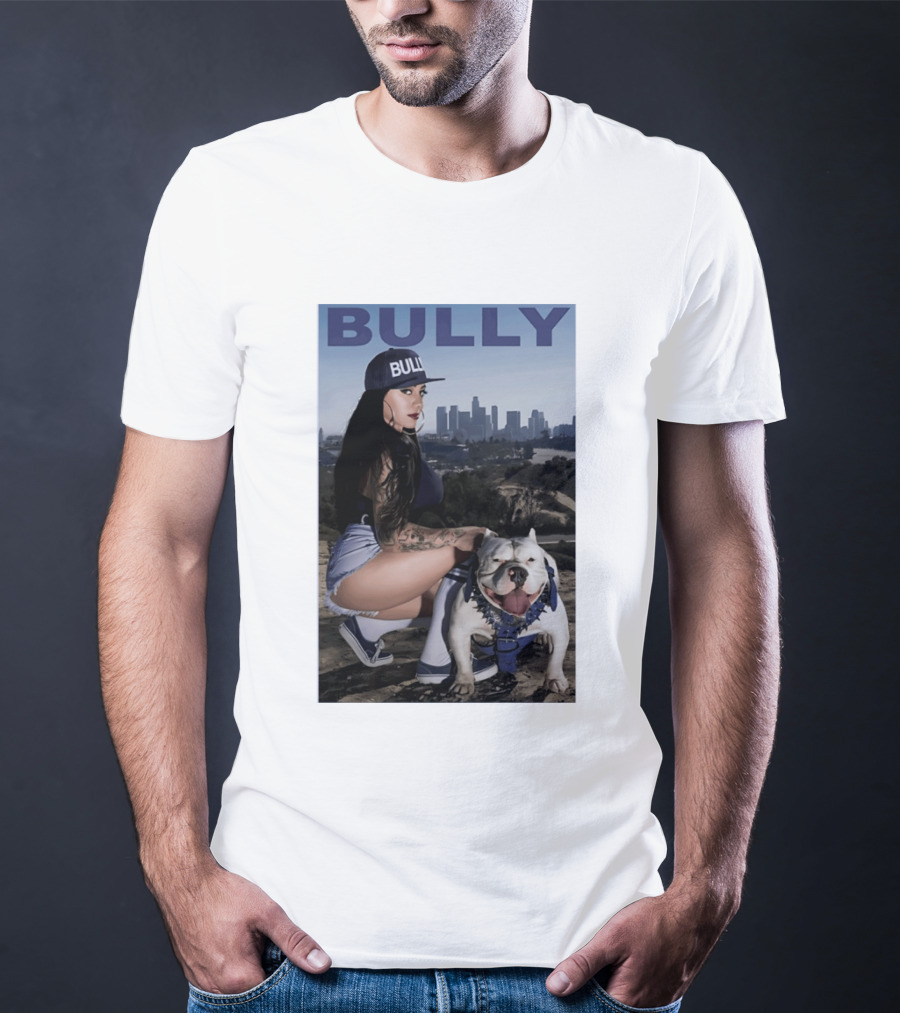 Bully Lifestyle Woman Squatting With Dog Cityscape T-Shirt